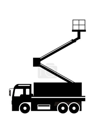 Illustration for Bucket boom truck. Simple illustration in black and white. - Royalty Free Image