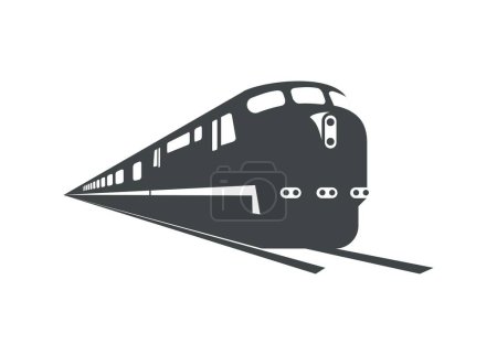 Passenger train in perspective view. Simple silhouette illustration.