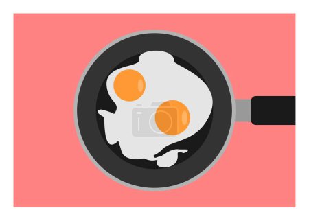 Frying egg with two yolks on frying pan. Simple flat illustration