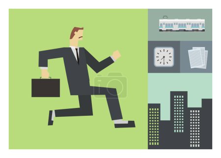 Late worker run into the work place. Simple flat illustration.