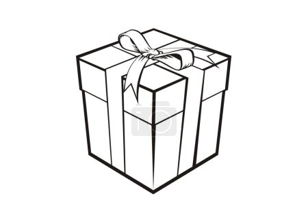 Gift box. Simple illustration in black and white lines.