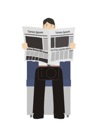Young man reading newspaper. Simple flat illustration.