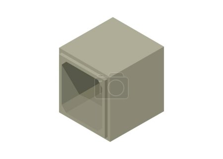 Kistenkübel. Einfache flache Darstellung in isometrischer Ansicht.