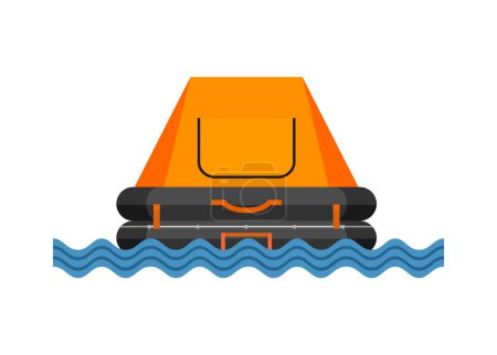Téléchargez les illustrations : Radeau de sauvetage flottant sur l'eau. Illustration plate simple - en licence libre de droit
