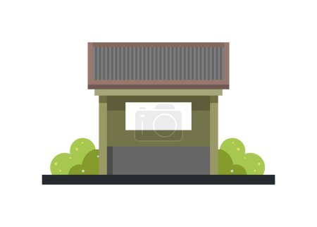 Small security guard building with tin roof. Simple flat illustration
