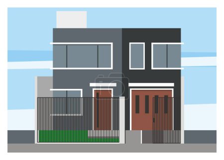 Minimalistischer zweistöckiger Hausbau. Einfache flache Illustration.
