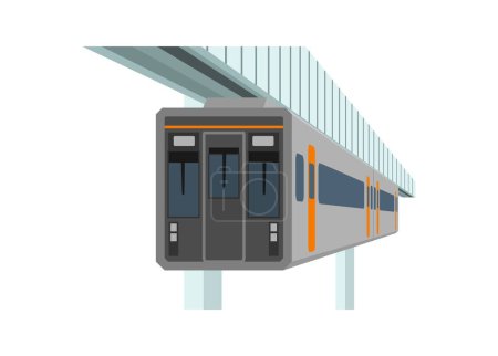 Suspension monorail train. Simple flat illustration in perspective view.