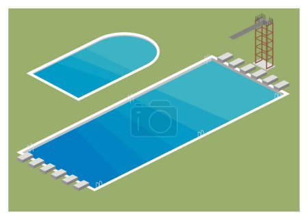 Illustration plate simple piscine en vue isométrique.