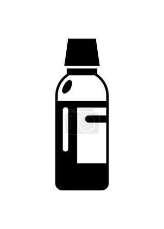 Frasco de jarabe medicinal. Ilustración sencilla en blanco y negro.