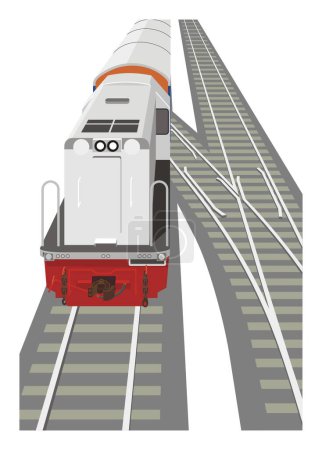Passenger train running on double track. Top view. Simple flat illustration in perspective view.