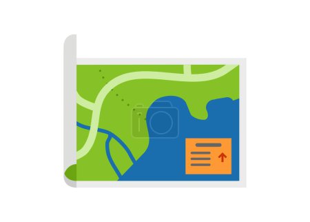 Map paper. Rolled map paper on the left side. Simple flat illustration