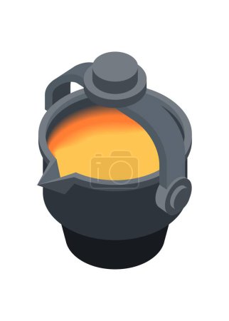 Metal smelter ladle. Simple flat illustration in isometric view.