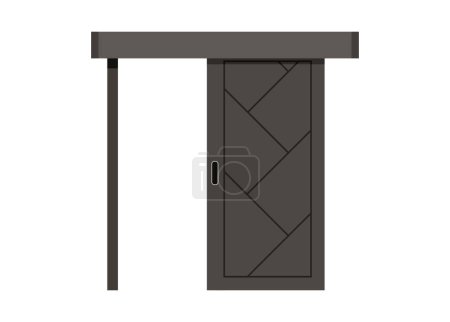 Opened wooden sliding door. Simple flat illustration.