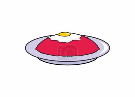 Fried rice with fried egg. Simple flat illustration.