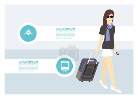 Young woman traveling. Simple flat illustration.