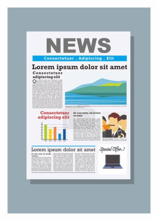 Newspaper front page. Simple flat illustration.