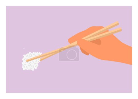 Hand Reis mit Essstäbchen. Einfache flache Illustration