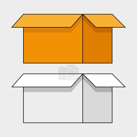 Two Open Cardboard Boxes in Different Colors. Vector illustration