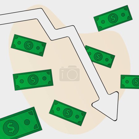 Illustration for Financial Decline Graph with Dollar Bills - Royalty Free Image