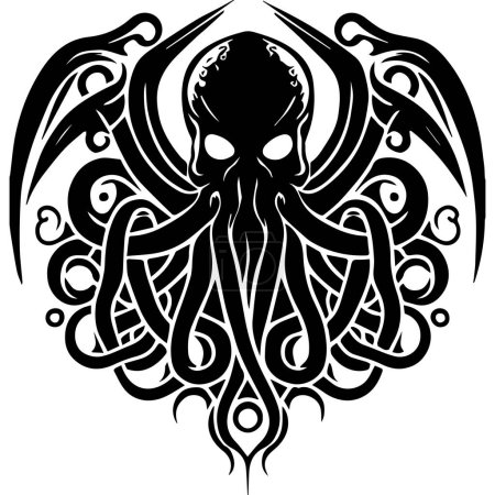 Illustration for Tribal Cthulu Sea Monster Squid - Royalty Free Image