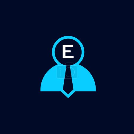 Ilustración de Logotipo iniciales letra E. logotipo para vacantes de empleo o contratación de empleados. una combinación del símbolo de la figura humana, una lupa, iniciales y un lazo. - Imagen libre de derechos