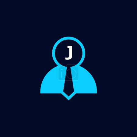 Ilustración de Logo iniciales letra J. logo para vacantes de empleo o contratación de empleados. una combinación del símbolo de la figura humana, una lupa, iniciales y un lazo. - Imagen libre de derechos