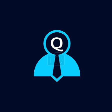 Ilustración de Logotipo iniciales letra Q. logotipo para vacantes de empleo o contratación de empleados. una combinación del símbolo de la figura humana, una lupa, iniciales y un lazo. - Imagen libre de derechos