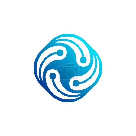 Téléchargez les illustrations : Logo de technologie de réseau tourbillonnant centré - en licence libre de droit