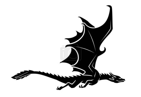 Illustration for Black Dragon Side View, Silhouette Illustration - Royalty Free Image