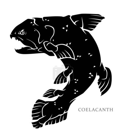 Illustration for Coelacanth Fish Silhouette, prehistoric fish illustration of the living fossil - Royalty Free Image