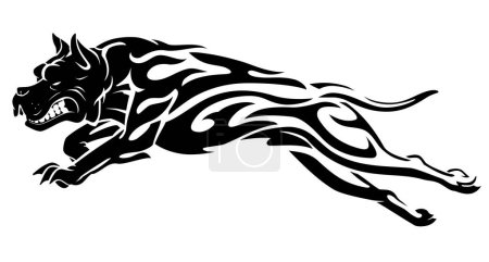 Illustration for Abstract Tattoo Style Flame Pitbull Dog Charging - Royalty Free Image