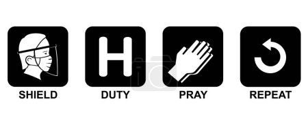 Illustration for Frontliner Pandemic Routine, Shield, Duty and Pray - Print Design - Royalty Free Image