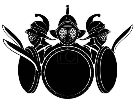 Ilustración de Gladiadores defienden, silueta guerrera medieval - Imagen libre de derechos