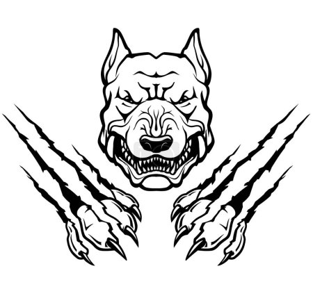 Photo for White Pitbull Raging Rip Surface Attack, Vector Line Art - Royalty Free Image