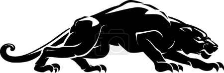 Téléchargez les illustrations : Panther Crouching Shadow, illustration en noir et blanc - en licence libre de droit