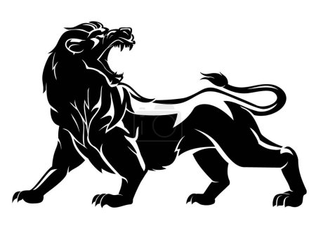 Photo for Lion Roaring Shadowed Side View Illustration - Royalty Free Image