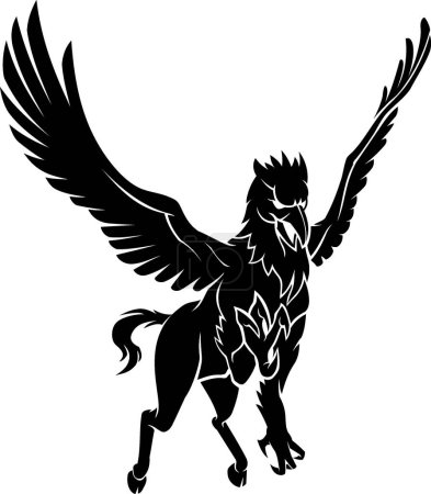 Illustration for Mythical Hippogriff Mid Air Silhouette - Royalty Free Image