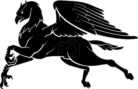 Illustration for Hippogriff Fantasy Beast, Half Eagle and Half Horse Silhouette - Royalty Free Image
