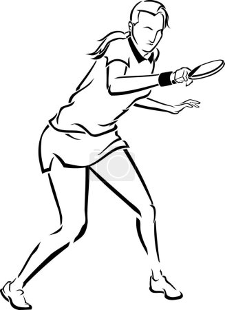 Illustration for Female Playing Table Tennis, Line Art - Royalty Free Image
