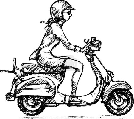 Photo for Female on Scooter Bike Sketch - Royalty Free Image