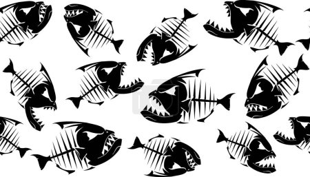 Angry Fish Bones Silhouette Seamless Pattern Background