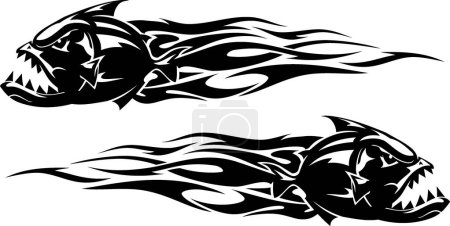 Illustration for Abstract Tattoo Piranha Blazing Speed Trail Design - Royalty Free Image