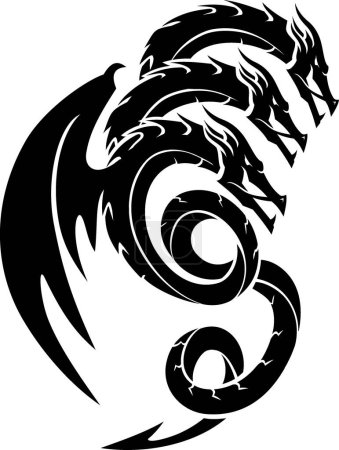 Téléchargez les illustrations : Silhouette Dragon noir à trois têtes - en licence libre de droit