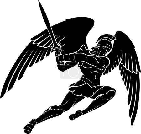 Archangel Warrior Attack, Isolated Vector Illustration