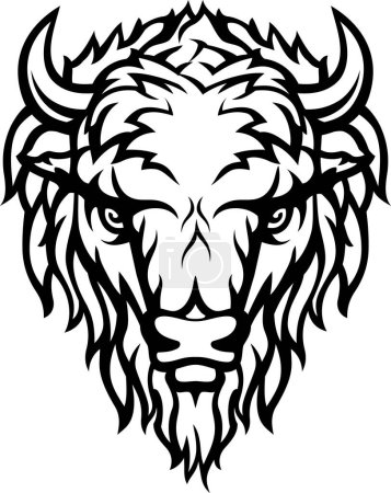 Bison Head Mascot Line Art