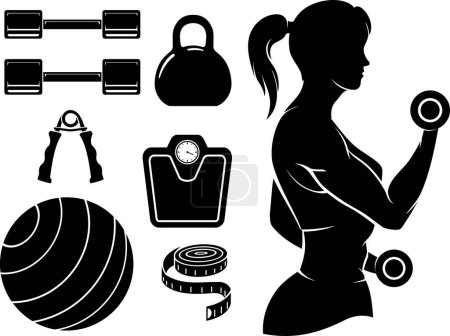 Illustration for Female Gym Exercise Silhouette set - Royalty Free Image