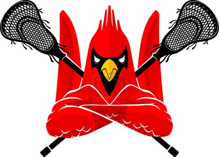 Lacrosse Cardinal Bird sport mascot vector illustration