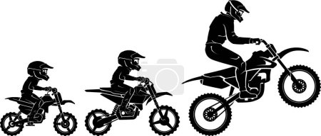 Téléchargez les illustrations : Évolution de la course de motocross, silhouette vue de côté - en licence libre de droit