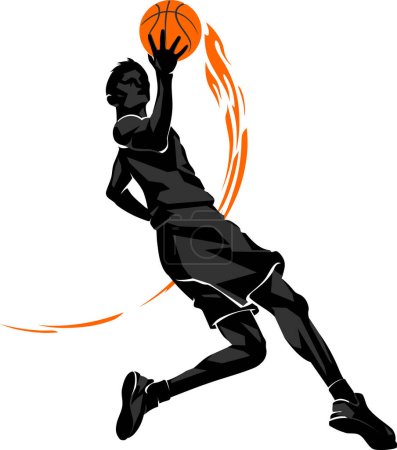 Téléchargez les illustrations : Flamme de mise en page de milieu d'air de basket-ball, illustration minimaliste - en licence libre de droit