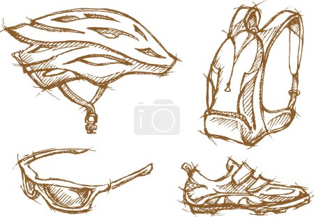 Illustration for Cyclist Sketch Objects Set - Royalty Free Image